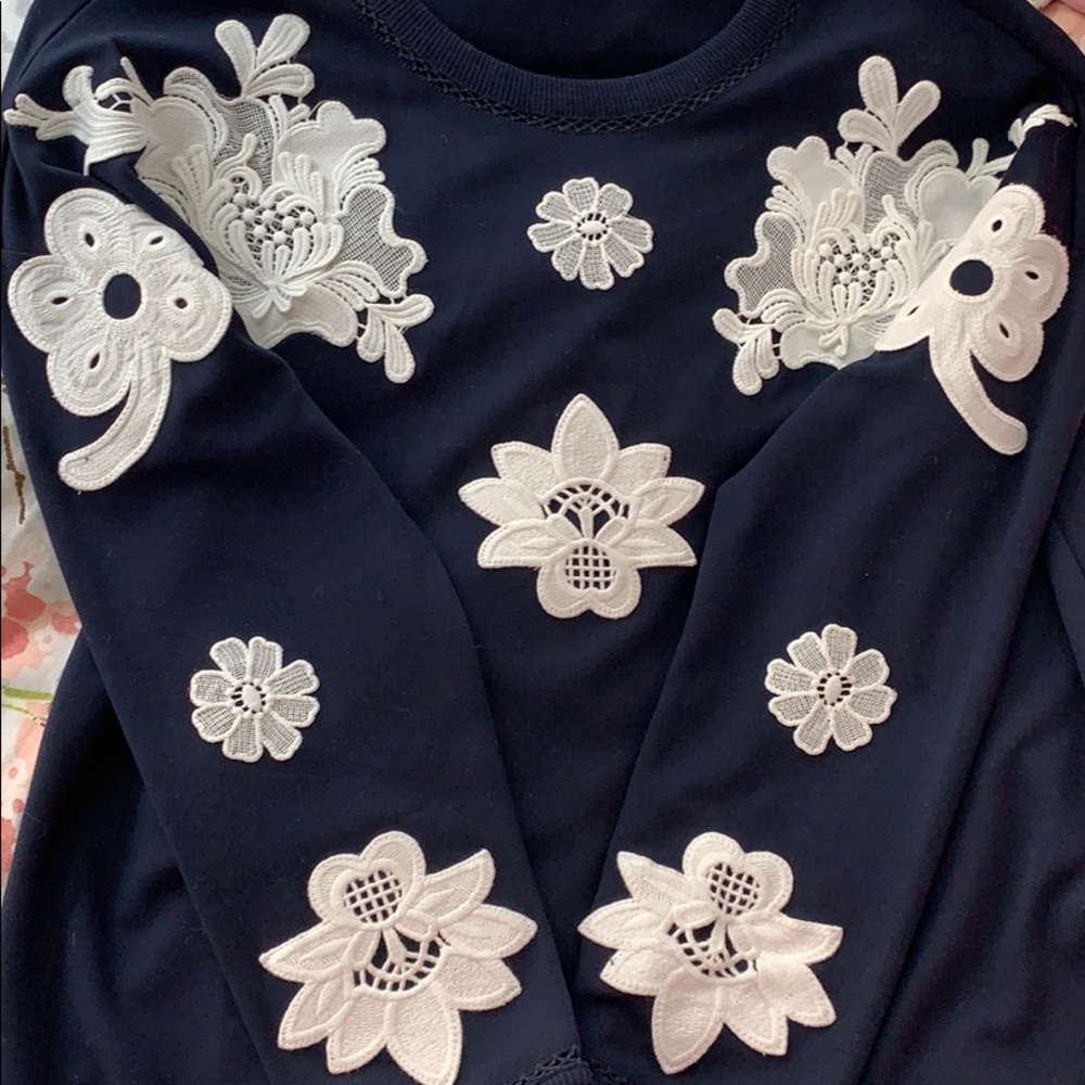 Victoria Beckham lace appliqué navy sweater